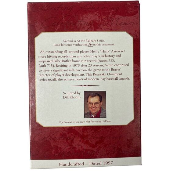 Hank Aaron 1997 Baseball Hallmark Keepsake Ornament Series - Picture 2 of 2